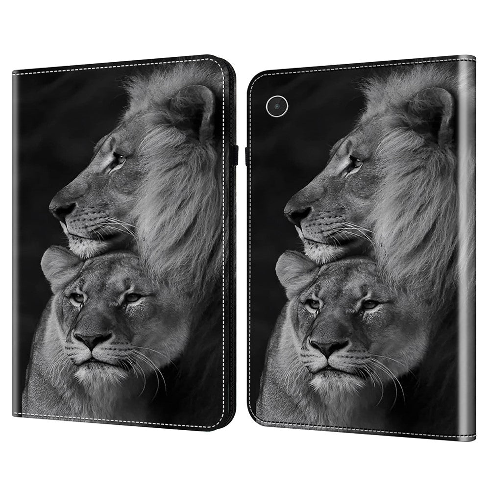 For Lenovo Tab Plus Case Flip Stand Leather Tablet Cover Pattern Printed - Couple Lions
