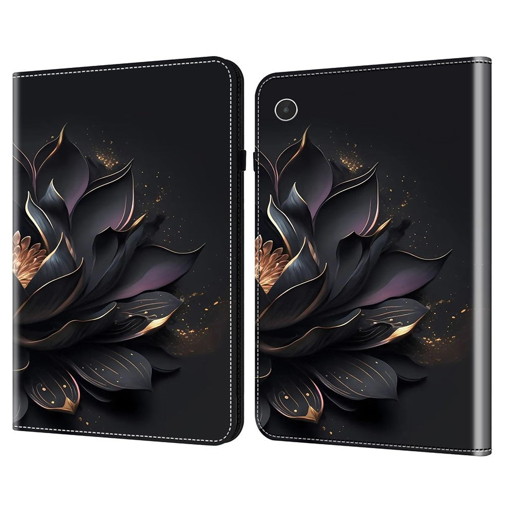 For Lenovo Tab Plus Case Pattern Printed Leather Tablet Cover with Card Slot - Flower