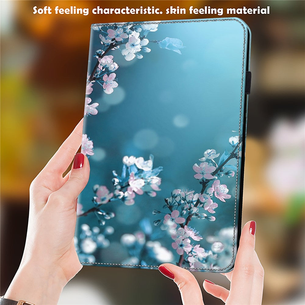 For Lenovo Tab Plus Case Pattern Printed Leather Tablet Cover with Card Slot - Peach Blossom