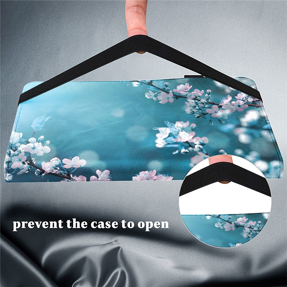 For Lenovo Tab Plus Case Pattern Printed Leather Tablet Cover with Card Slot - Peach Blossom