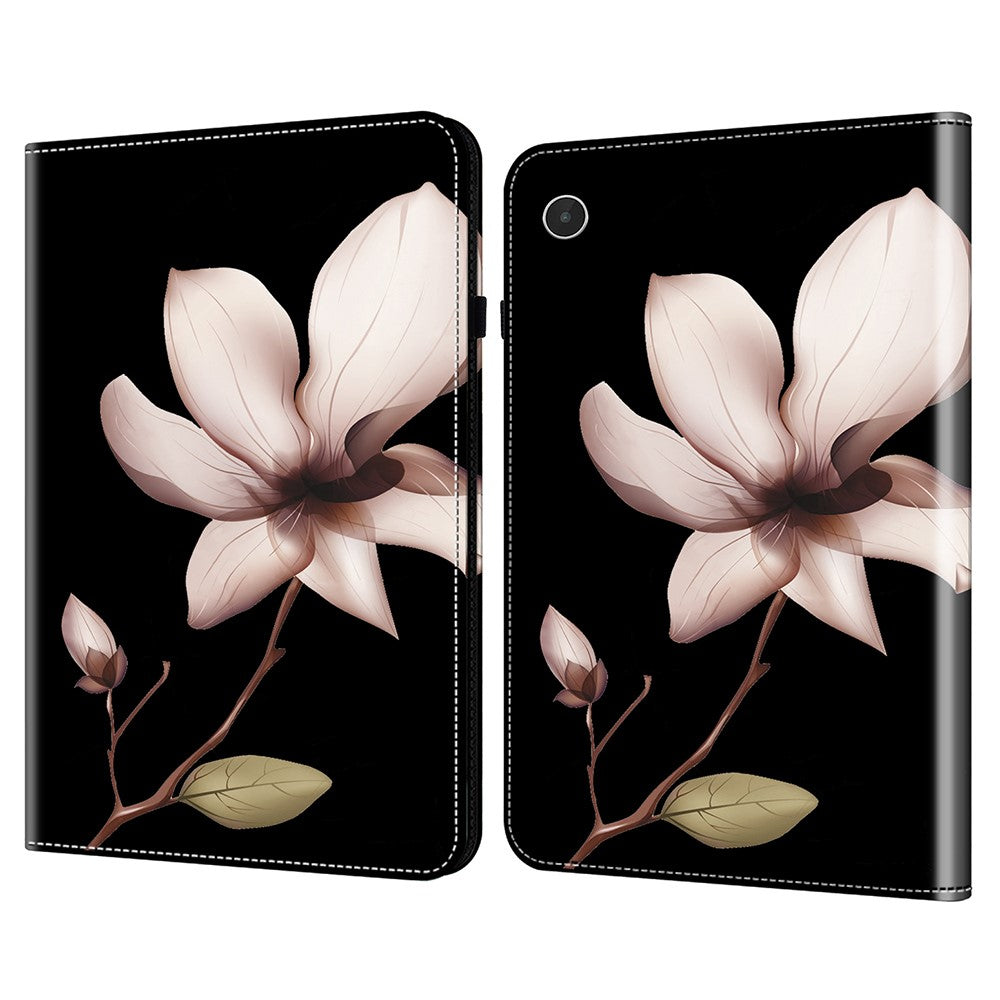 For Lenovo Tab Plus Case Pattern Printed Leather Tablet Cover with Card Slot - Pink Flower