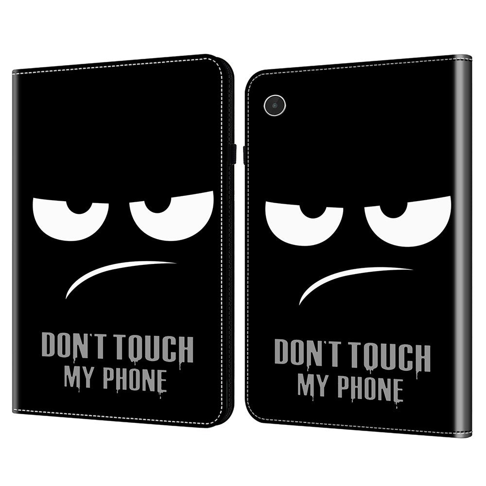 For Lenovo Tab Plus Case Pattern Printed Leather Tablet Cover with Card Slot - Don't Touch My Phone