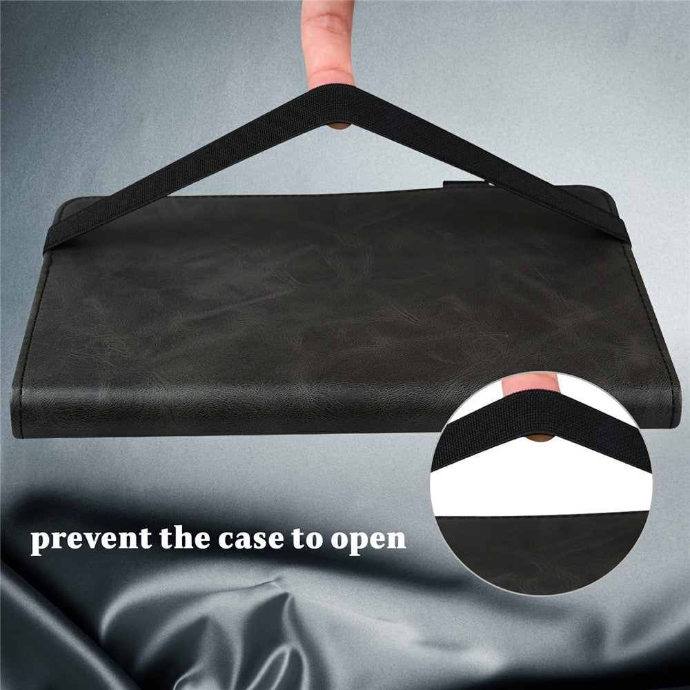 For Lenovo Tab Plus Case Line Imprinted PU Leather Card Holder Tablet Stand Cover - Black