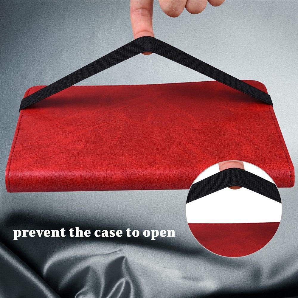 For Lenovo Tab Plus Case Line Imprinted PU Leather Card Holder Tablet Stand Cover - Red