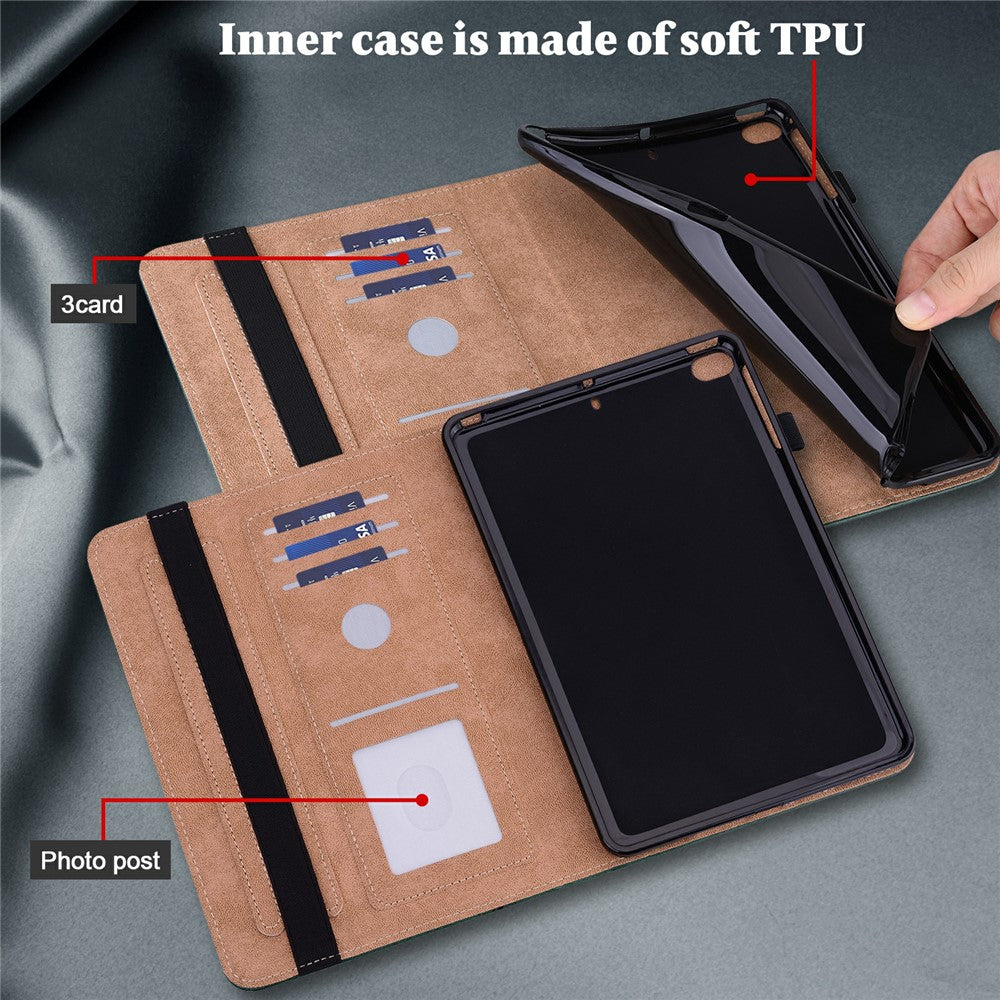 For Lenovo Tab Plus Case Line Imprinted PU Leather Card Holder Tablet Stand Cover - Green