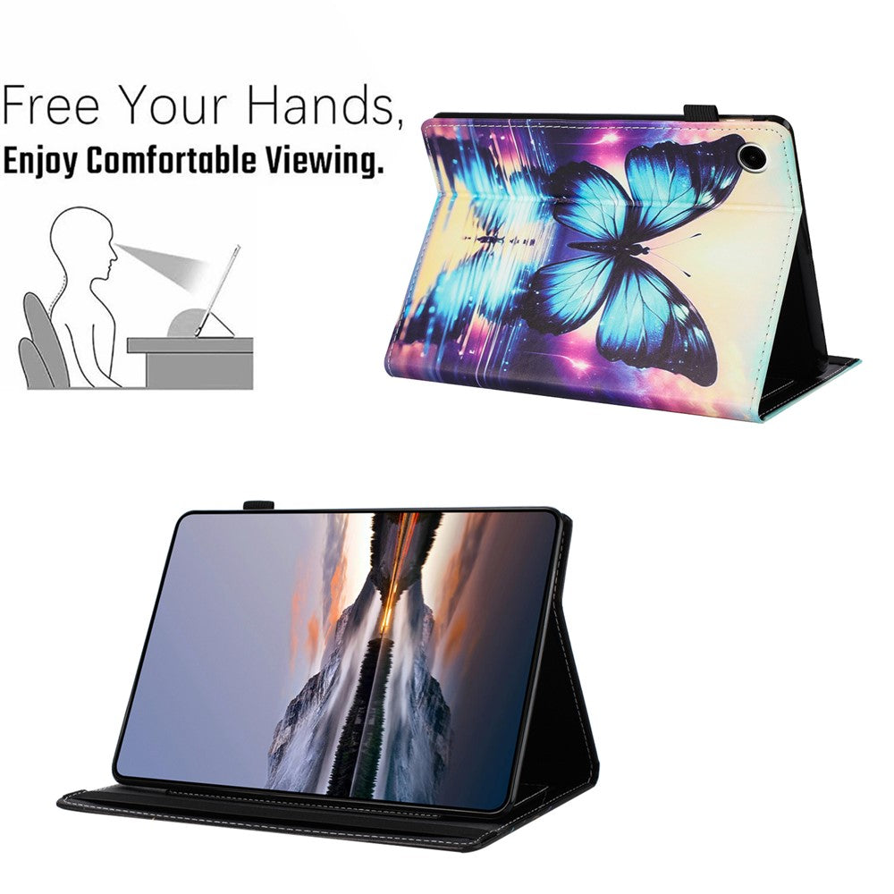 For Lenovo M10 Plus TB-X606F Case Pattern Leather Tablet Cover with Auto Sleep / Wake, Card Holder - Flower Fox