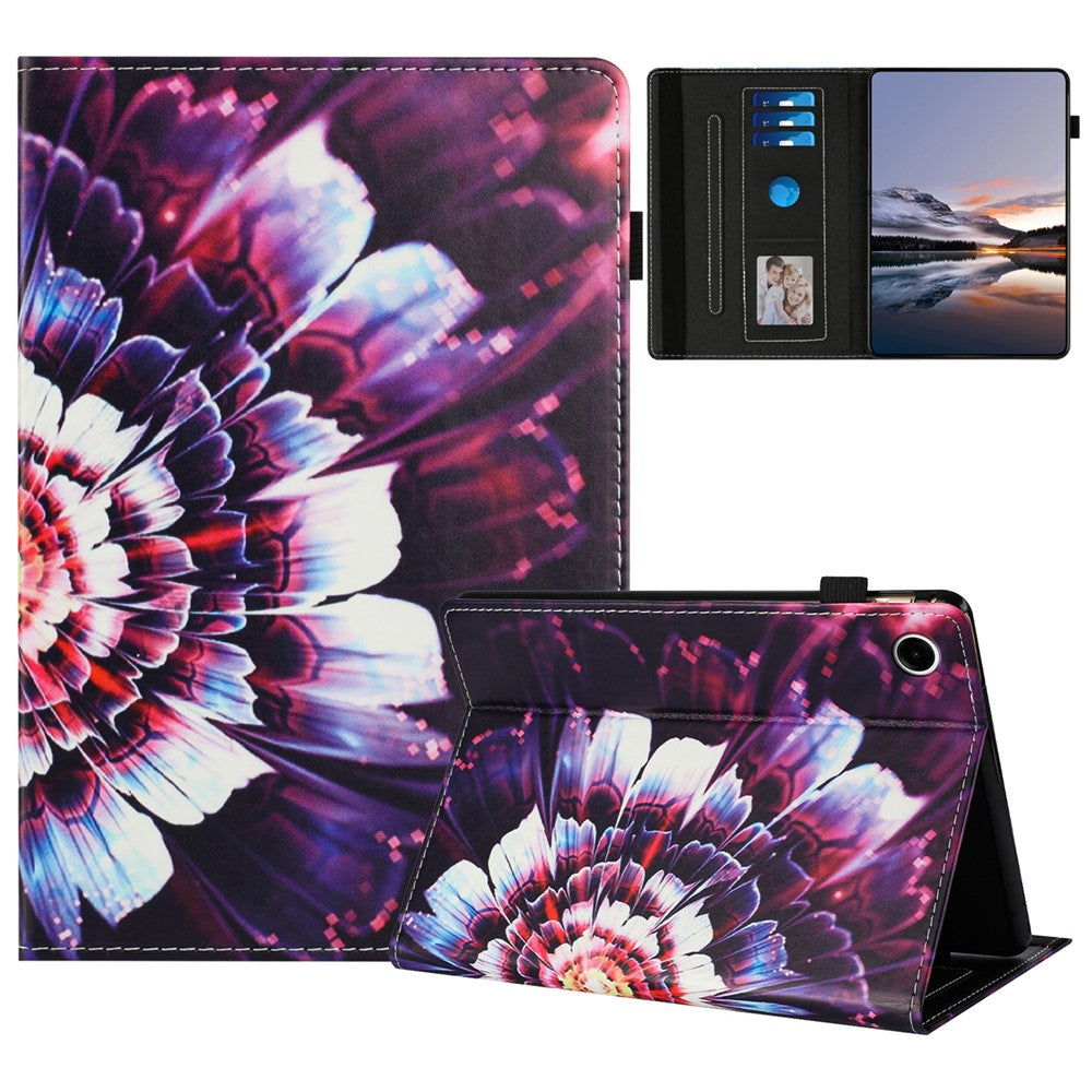 For Lenovo M10 Plus TB-X606F Case Pattern Leather Tablet Cover with Auto Sleep / Wake, Card Holder - Colorful Flowers