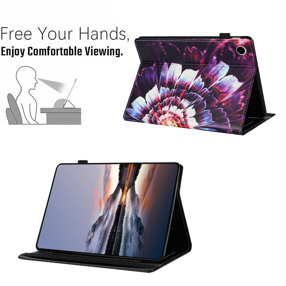 For Lenovo M10 Plus TB-X606F Case Pattern Leather Tablet Cover with Auto Sleep / Wake, Card Holder - Colorful Flowers