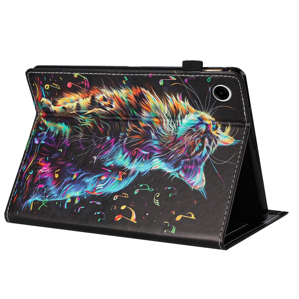 For Lenovo M10 Plus TB-X606F Case Pattern Leather Tablet Cover with Auto Sleep / Wake, Card Holder - Musical Note Cat