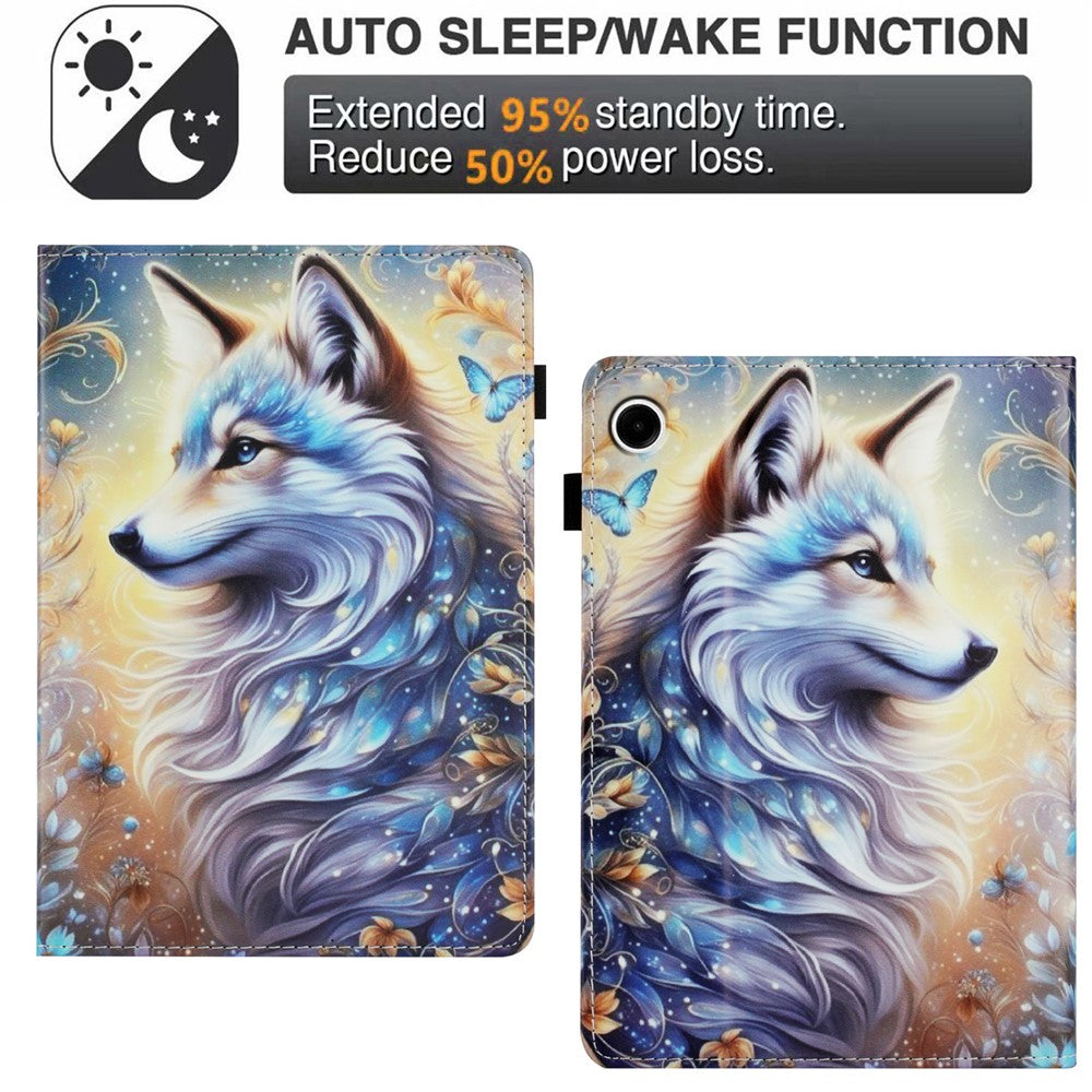 For Lenovo M10 Plus TB-X606F Case Pattern Leather Tablet Cover with Auto Sleep / Wake, Card Holder - White Wolf