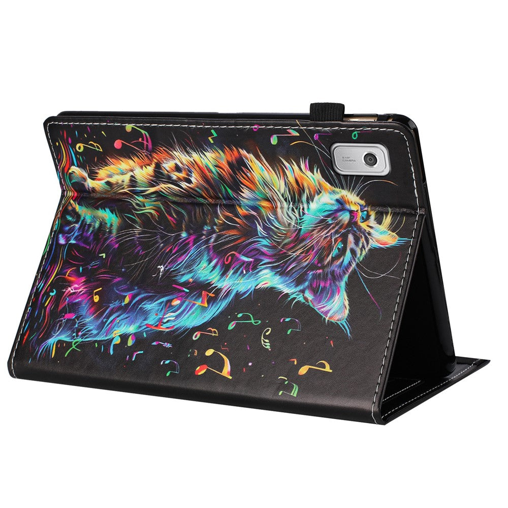For Lenovo Tab M9 Case Pattern Leather Tablet Cover with Auto Sleep / Wake, Card Holder - Musical Note Cat