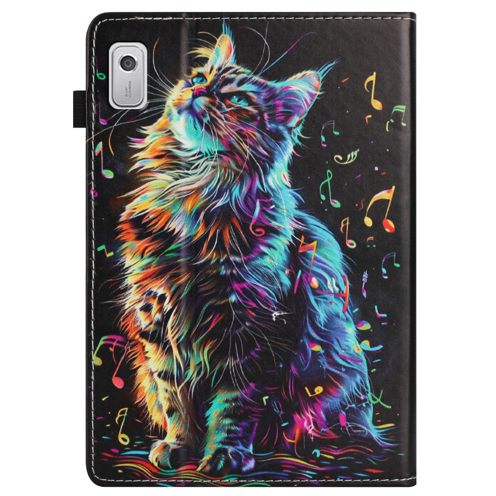 For Lenovo Tab M9 Case Pattern Leather Tablet Cover with Auto Sleep / Wake, Card Holder - Musical Note Cat