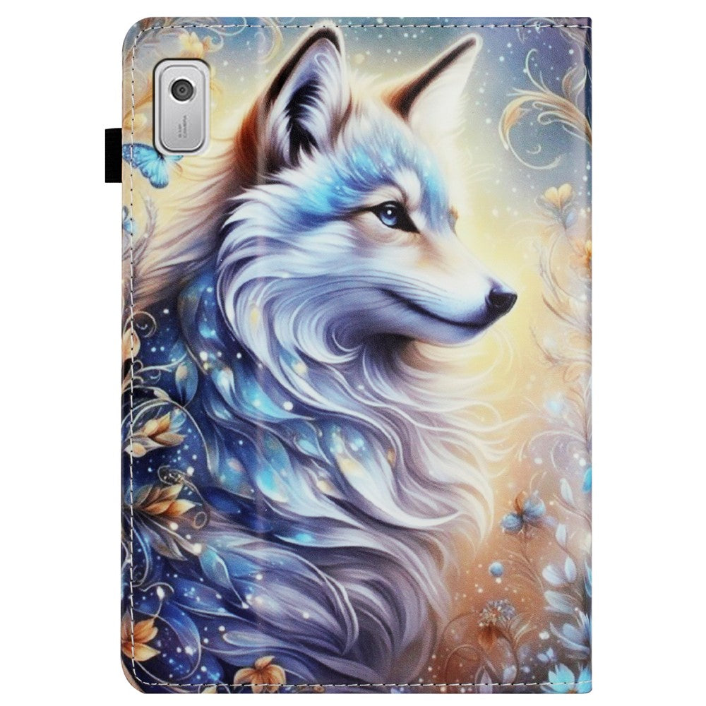 For Lenovo Tab M9 Case Pattern Leather Tablet Cover with Auto Sleep / Wake, Card Holder - White Wolf