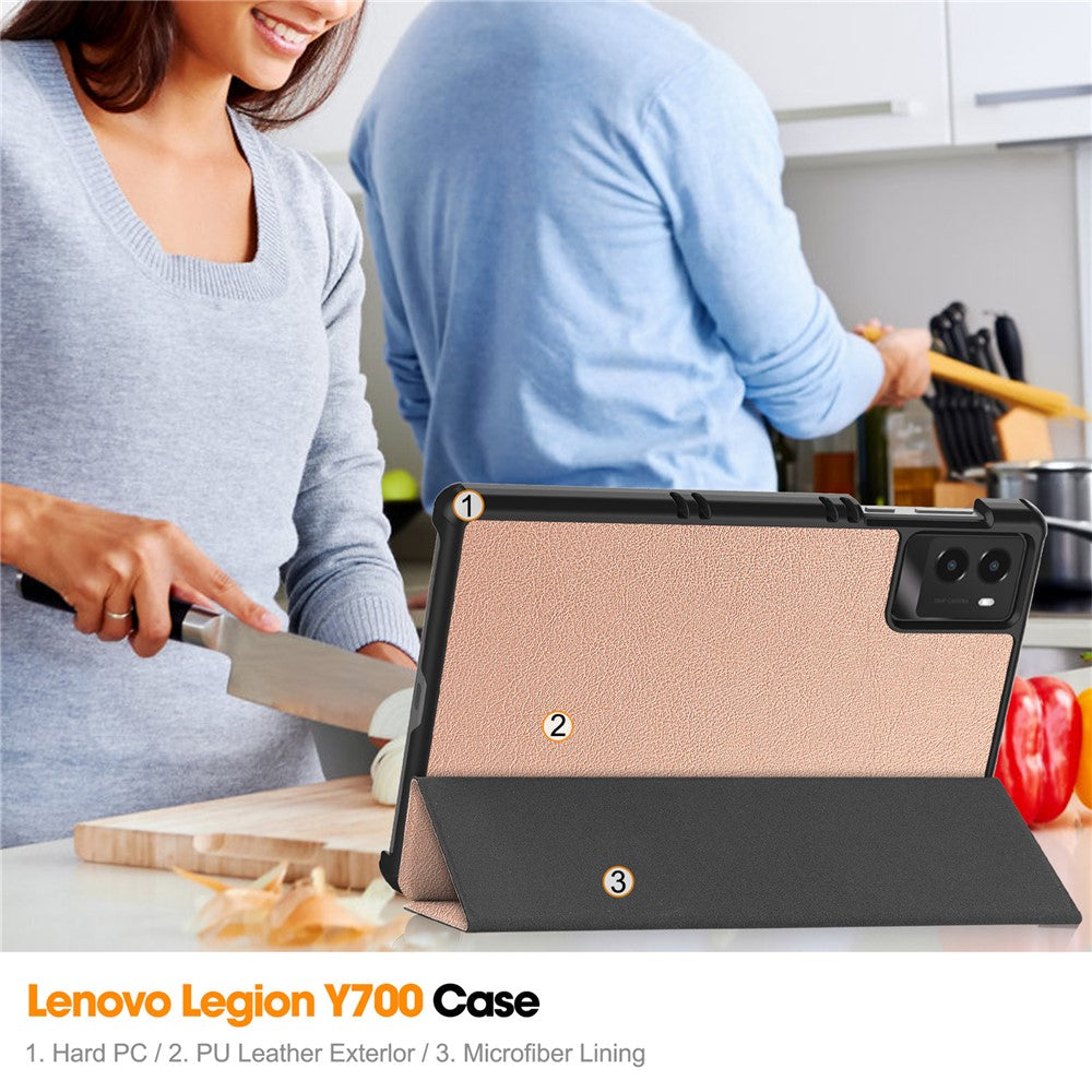 For Lenovo Legion Y700 (2025) Case Anti-Drop Leather Stand Tablet Cover - Rose Gold