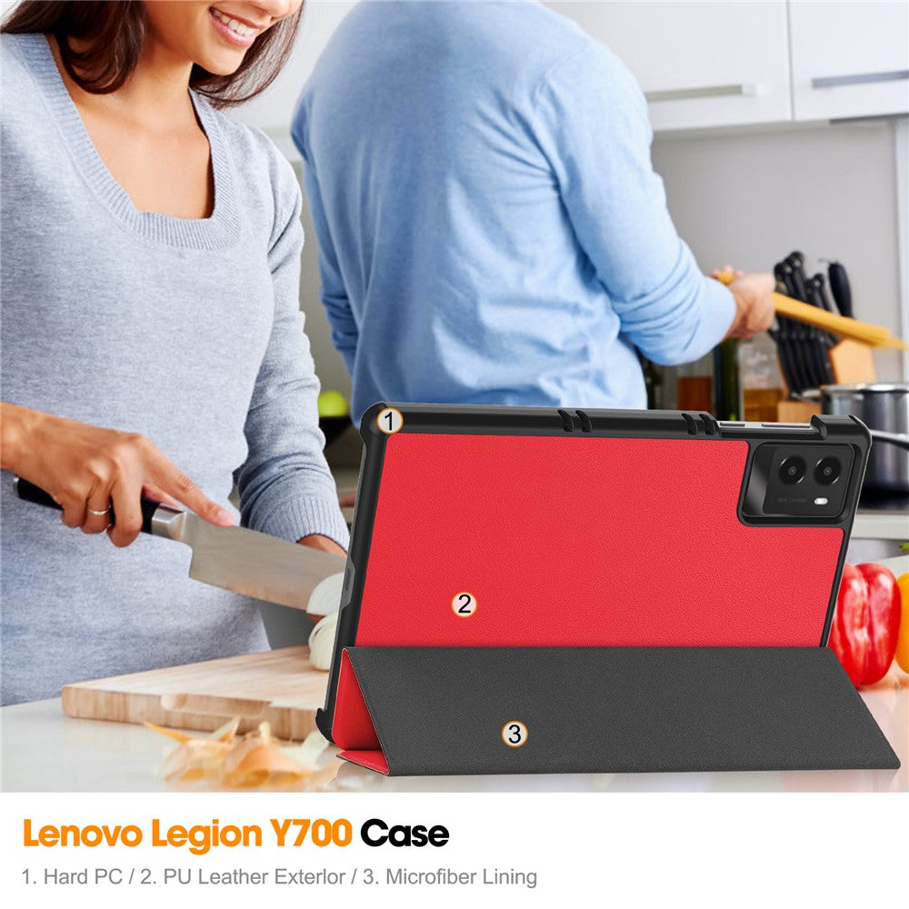 For Lenovo Legion Y700 (2025) Case Anti-Drop Leather Stand Tablet Cover - Red
