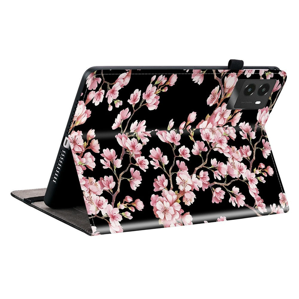For Lenovo Legion Y700 (2025) Leather Case Pattern Printed Stand Tablet Cover with Card Slots - Plum Blossom