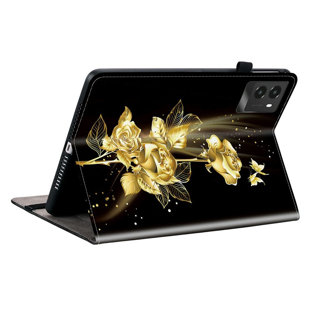 For Lenovo Legion Y700 (2025) Leather Case Pattern Printed Stand Tablet Cover with Card Slots - Gold Butterfly Rose