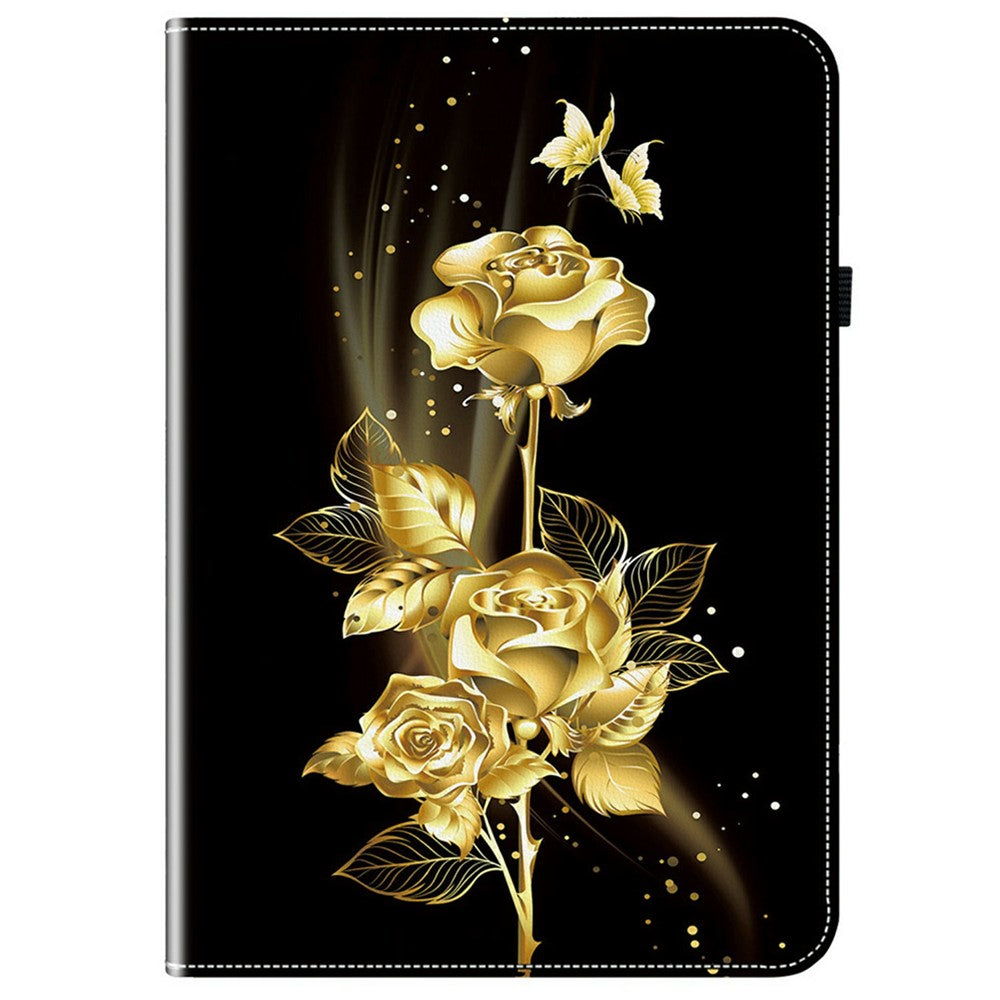 For Lenovo Legion Y700 (2025) Leather Case Pattern Printed Stand Tablet Cover with Card Slots - Gold Butterfly Rose