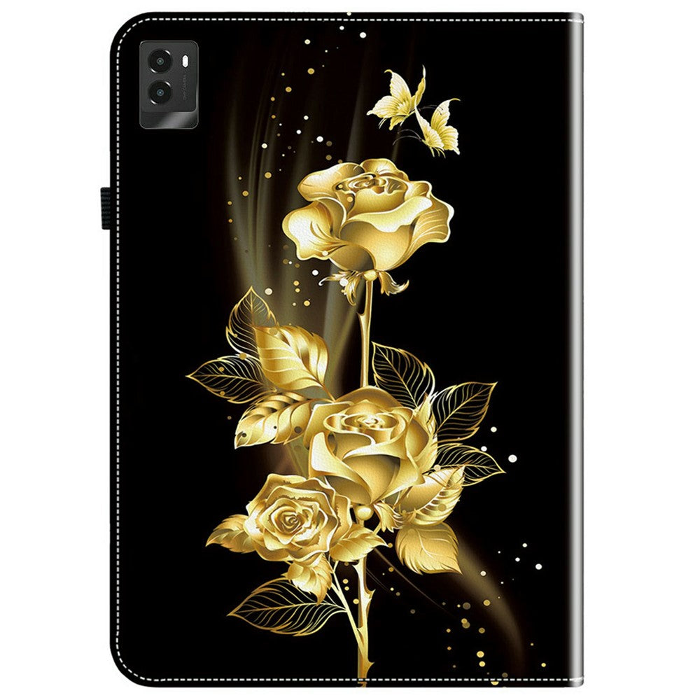 For Lenovo Legion Y700 (2025) Leather Case Pattern Printed Stand Tablet Cover with Card Slots - Gold Butterfly Rose