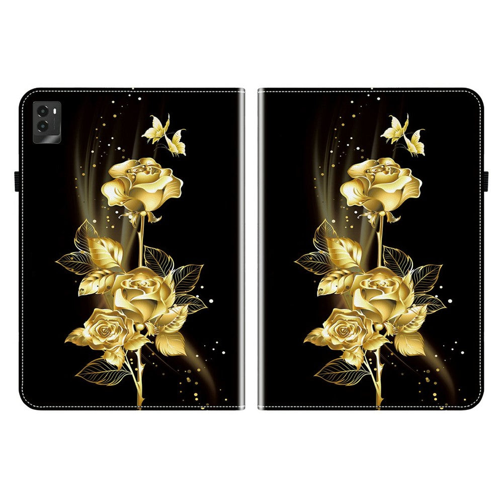 For Lenovo Legion Y700 (2025) Leather Case Pattern Printed Stand Tablet Cover with Card Slots - Gold Butterfly Rose