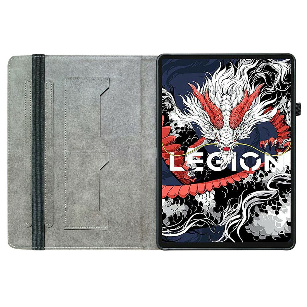For Lenovo Legion Y700 (2025) Leather Case Pattern Printed Stand Tablet Cover with Card Slots - Purple Peony