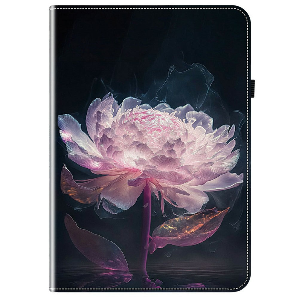 For Lenovo Legion Y700 (2025) Leather Case Pattern Printed Stand Tablet Cover with Card Slots - Purple Peony