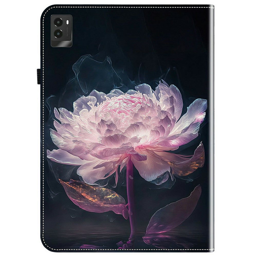 For Lenovo Legion Y700 (2025) Leather Case Pattern Printed Stand Tablet Cover with Card Slots - Purple Peony