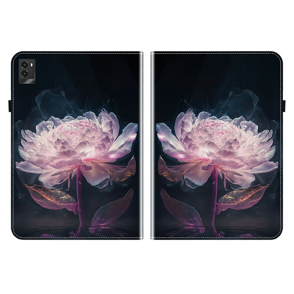 For Lenovo Legion Y700 (2025) Leather Case Pattern Printed Stand Tablet Cover with Card Slots - Purple Peony