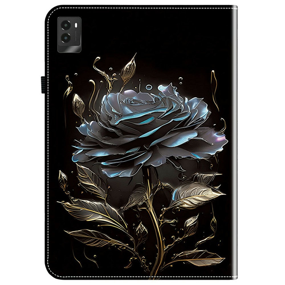 For Lenovo Legion Y700 (2025) Leather Case Pattern Printed Stand Tablet Cover with Card Slots - Black Rose