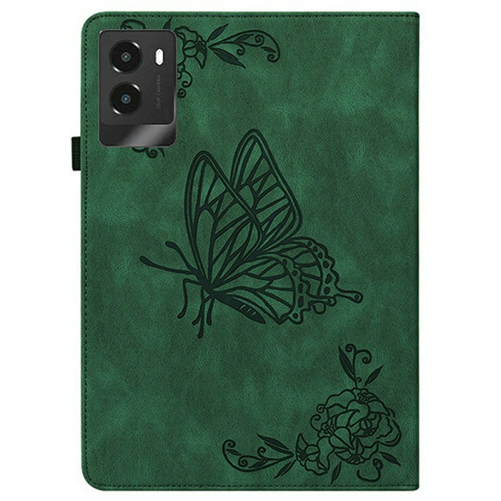 For Lenovo Legion Y700 (2025) Case Butterfly Flower Imprint PU Leather Tablet Cover with Card Slots - Green