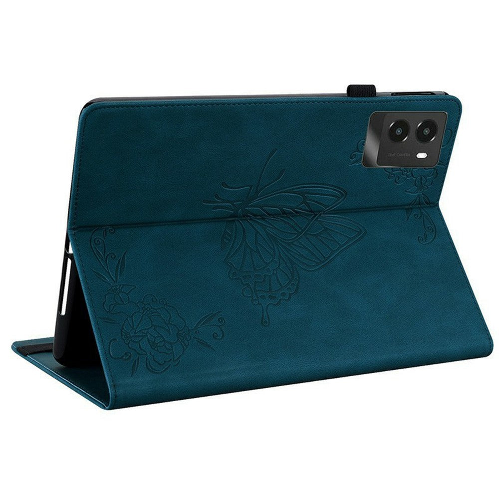 For Lenovo Legion Y700 (2025) Case Butterfly Flower Imprint PU Leather Tablet Cover with Card Slots - Blue