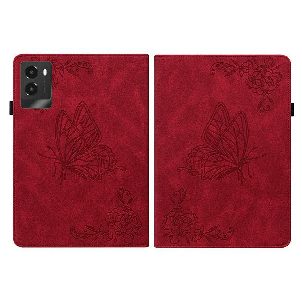 For Lenovo Legion Y700 (2025) Case Butterfly Flower Imprint PU Leather Tablet Cover with Card Slots - Red