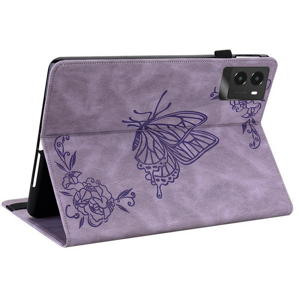 For Lenovo Legion Y700 (2025) Case Butterfly Flower Imprint PU Leather Tablet Cover with Card Slots - Purple
