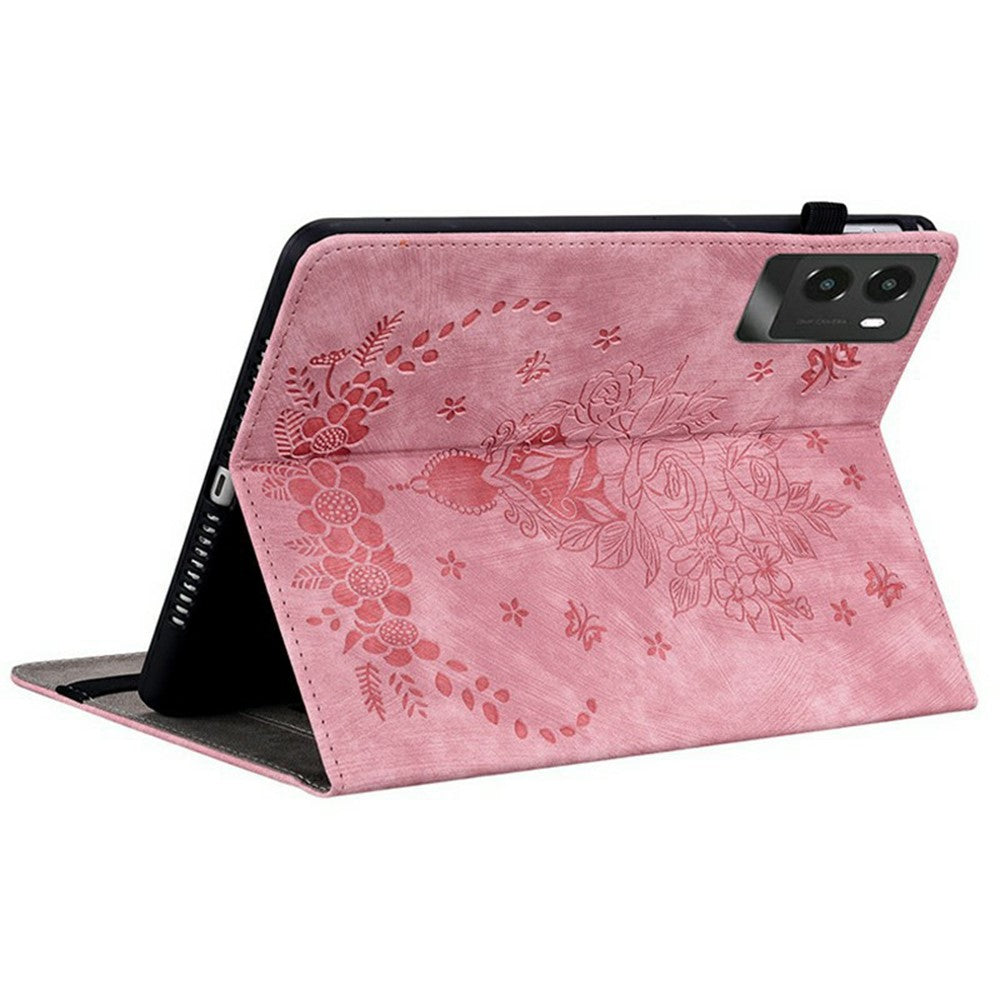 For Lenovo Legion Y700 (2025) Case Card Holder Anti-Scratch Leather Cover Rose Flower Imprint - Pink