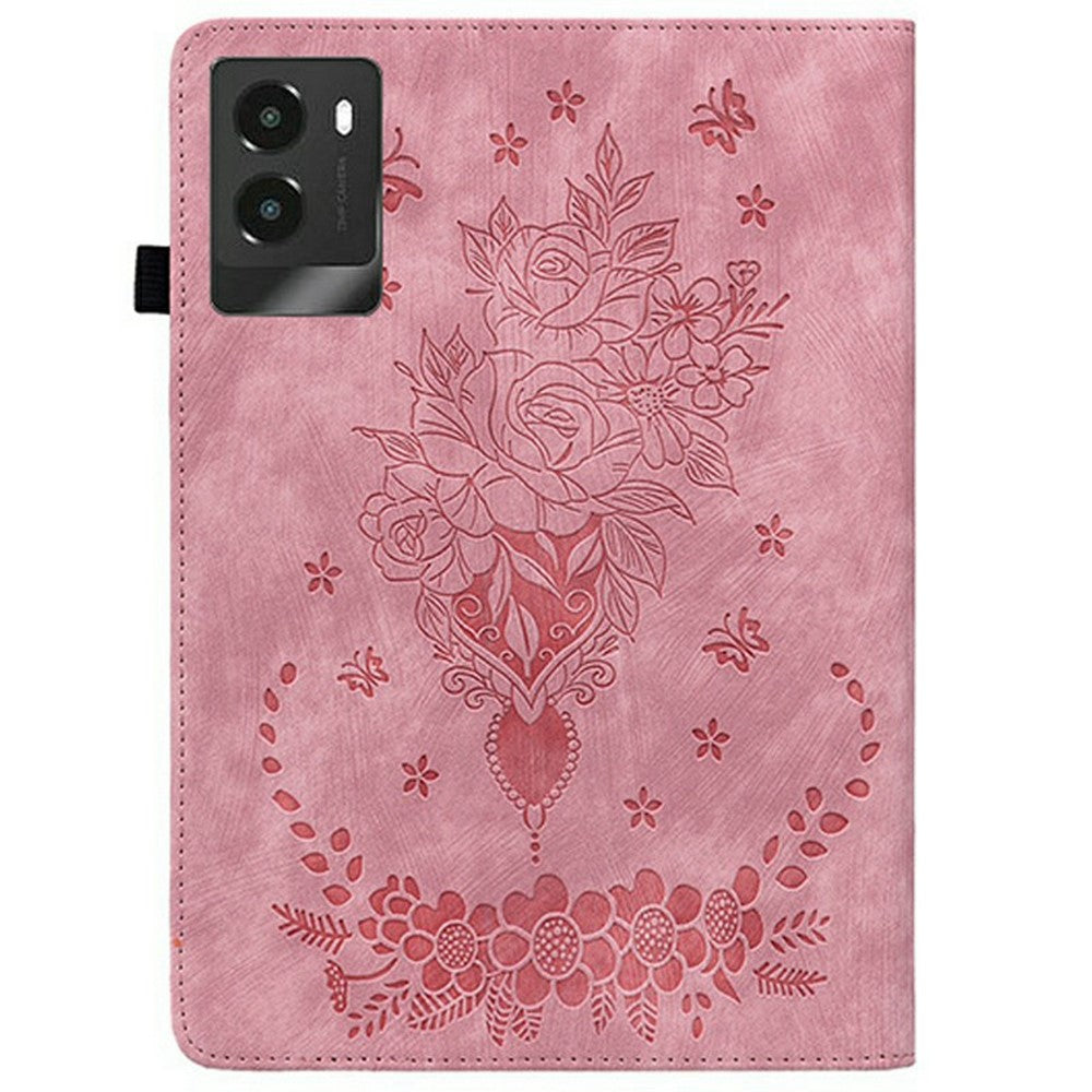 For Lenovo Legion Y700 (2025) Case Card Holder Anti-Scratch Leather Cover Rose Flower Imprint - Pink