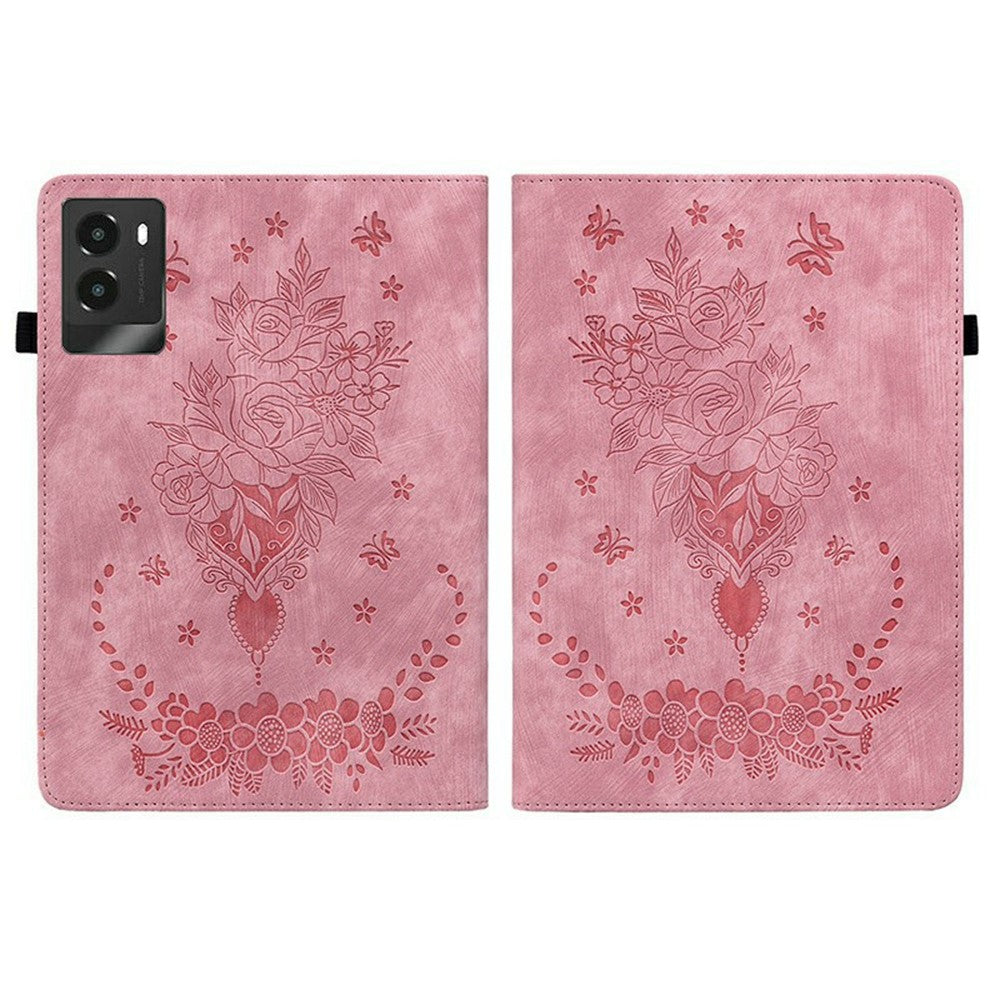 For Lenovo Legion Y700 (2025) Case Card Holder Anti-Scratch Leather Cover Rose Flower Imprint - Pink