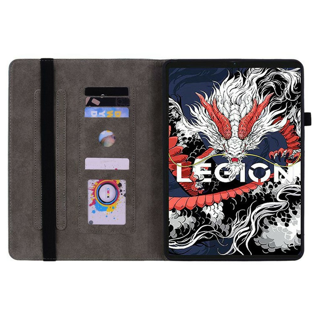 For Lenovo Legion Y700 (2025) Case Card Holder Anti-Scratch Leather Cover Rose Flower Imprint - Rose