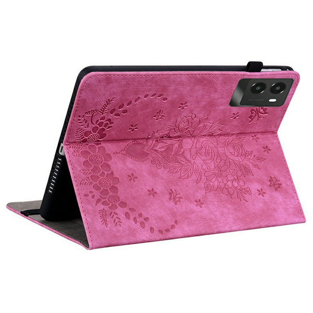 For Lenovo Legion Y700 (2025) Case Card Holder Anti-Scratch Leather Cover Rose Flower Imprint - Rose