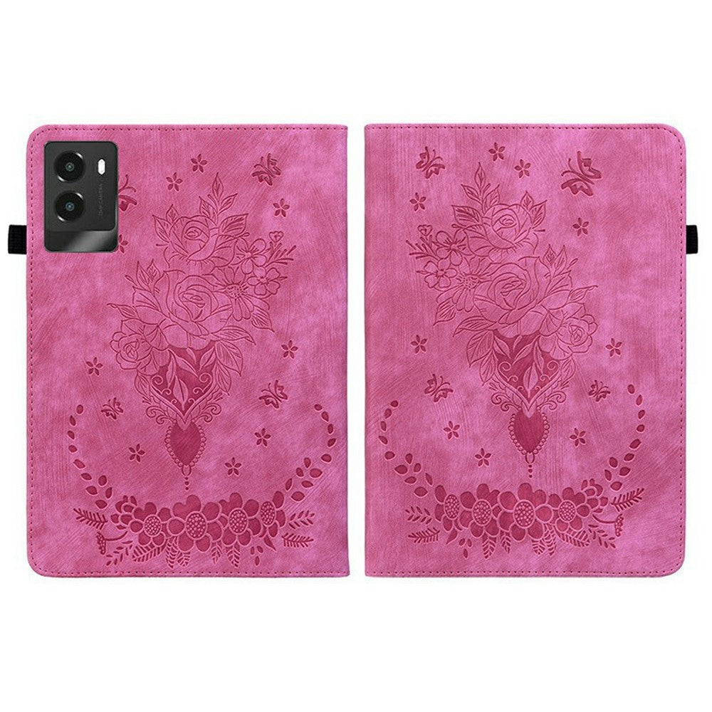 For Lenovo Legion Y700 (2025) Case Card Holder Anti-Scratch Leather Cover Rose Flower Imprint - Rose