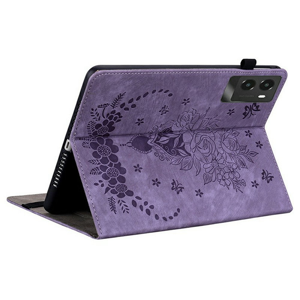 For Lenovo Legion Y700 (2025) Case Card Holder Anti-Scratch Leather Cover Rose Flower Imprint - Purple