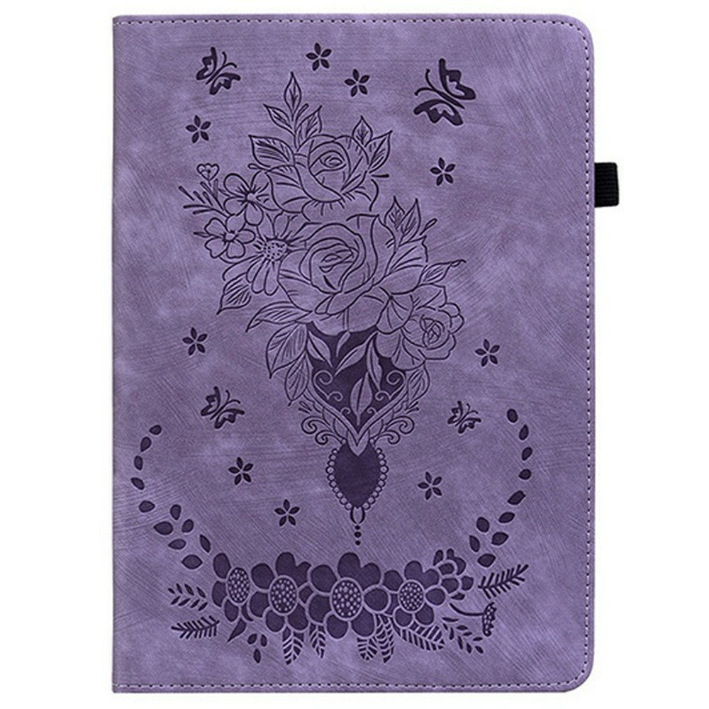 For Lenovo Legion Y700 (2025) Case Card Holder Anti-Scratch Leather Cover Rose Flower Imprint - Purple
