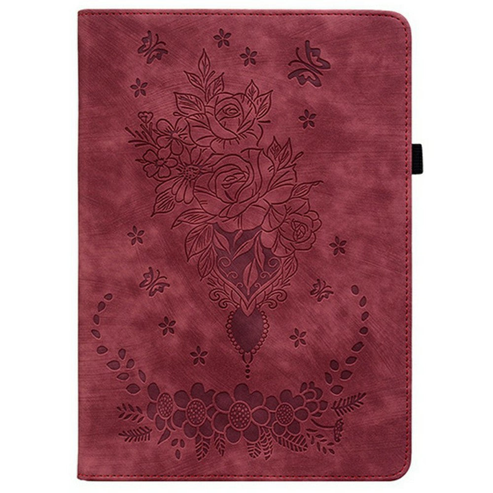 For Lenovo Legion Y700 (2025) Case Card Holder Anti-Scratch Leather Cover Rose Flower Imprint - Red