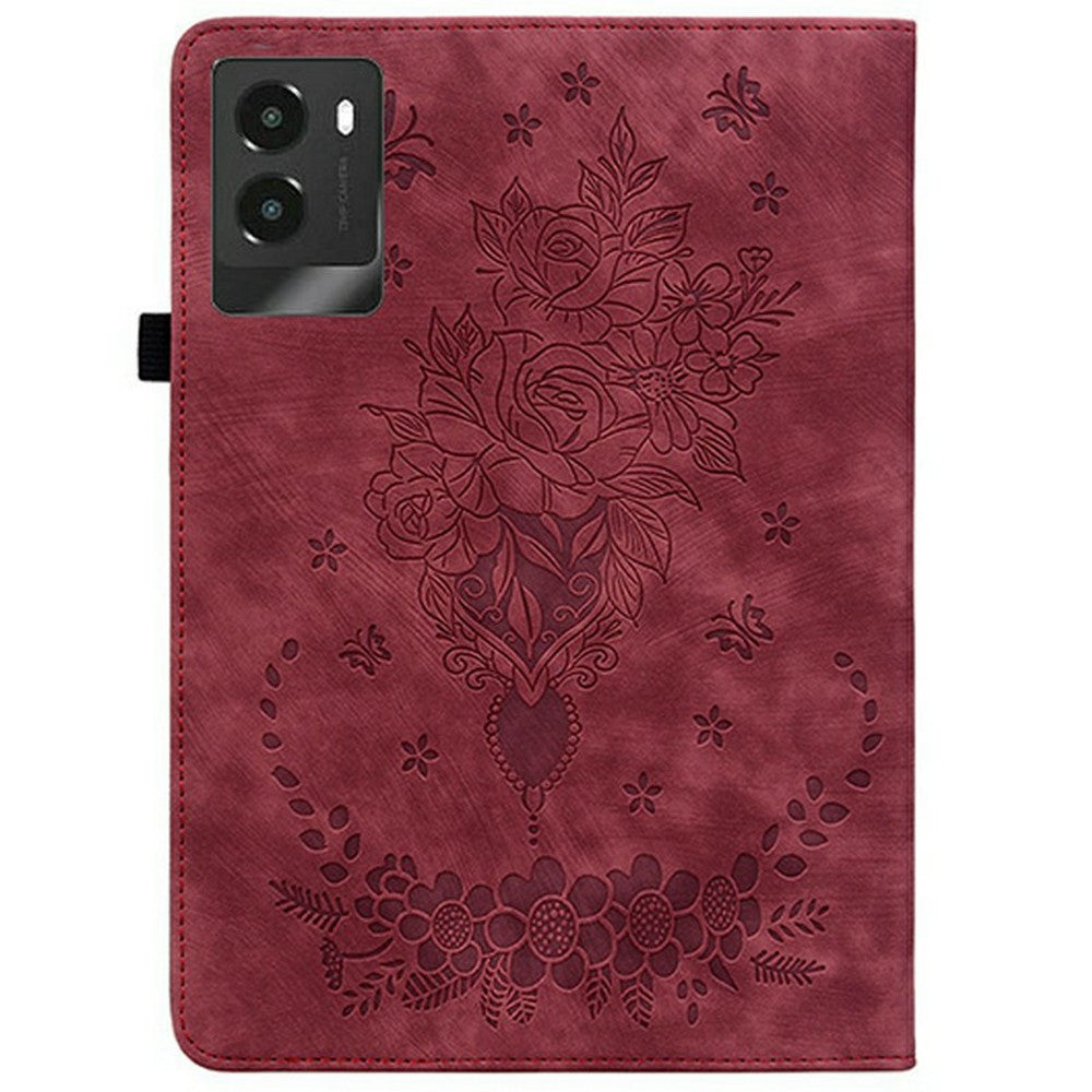 For Lenovo Legion Y700 (2025) Case Card Holder Anti-Scratch Leather Cover Rose Flower Imprint - Red