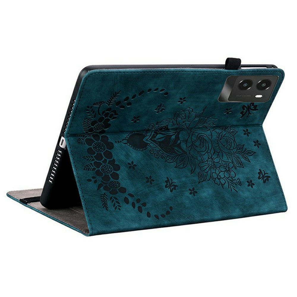 For Lenovo Legion Y700 (2025) Case Card Holder Anti-Scratch Leather Cover Rose Flower Imprint - Blue