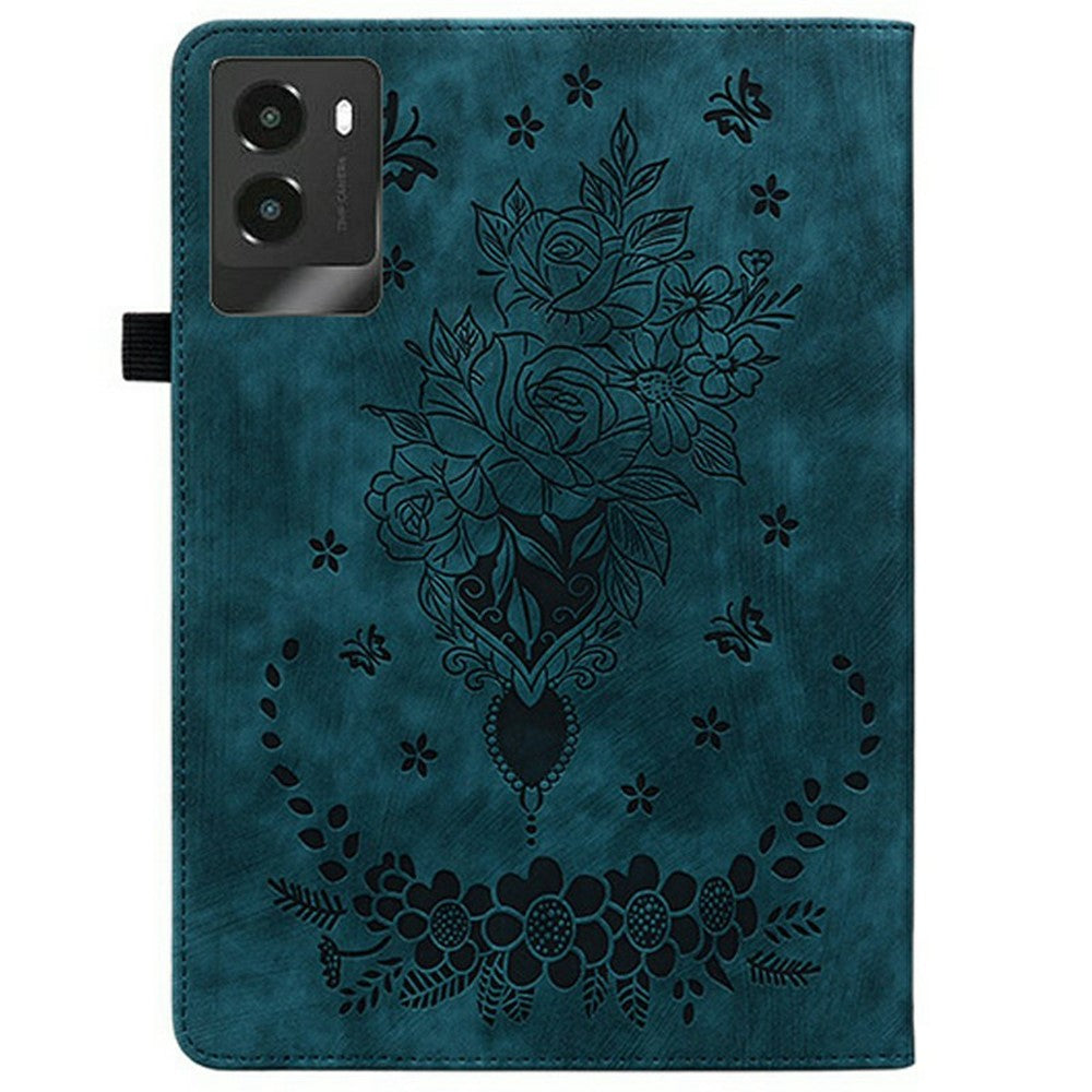 For Lenovo Legion Y700 (2025) Case Card Holder Anti-Scratch Leather Cover Rose Flower Imprint - Blue