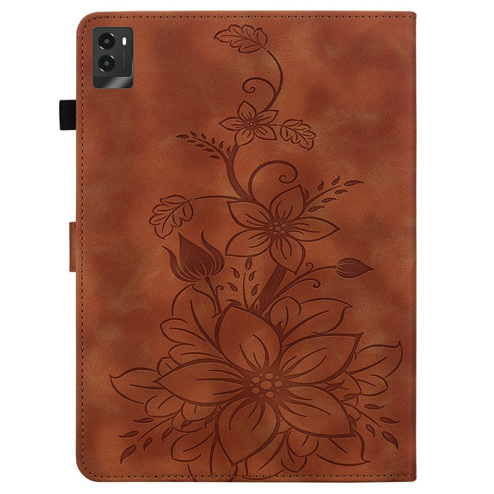 For Lenovo Legion Y700 (2025) Case Lily Flower Imprint Card Slots Leather Tablet Cover - Brown
