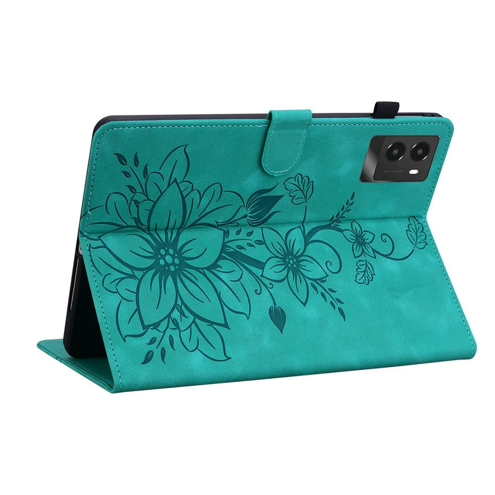 For Lenovo Legion Y700 (2025) Case Lily Flower Imprint Card Slots Leather Tablet Cover - Green
