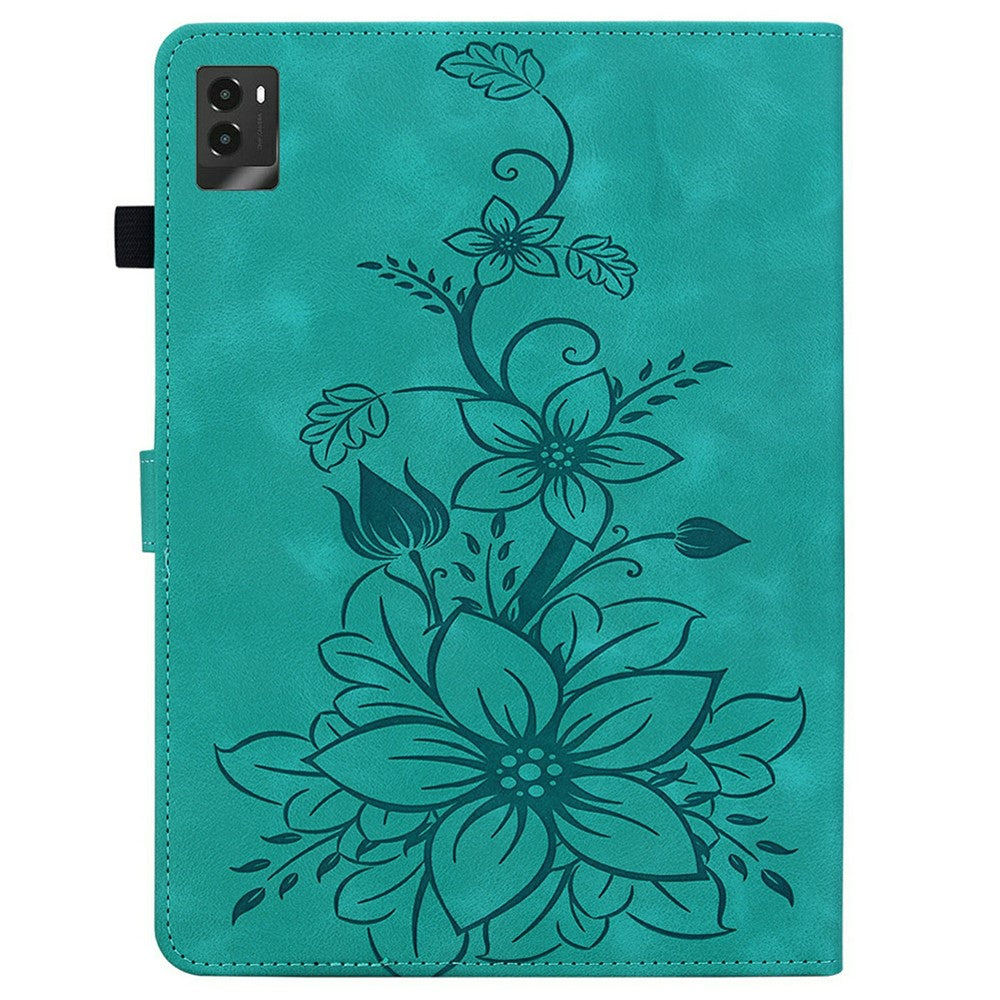 For Lenovo Legion Y700 (2025) Case Lily Flower Imprint Card Slots Leather Tablet Cover - Green