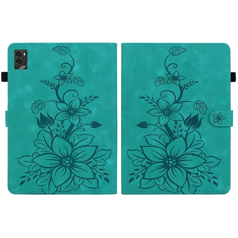For Lenovo Legion Y700 (2025) Case Lily Flower Imprint Card Slots Leather Tablet Cover - Green