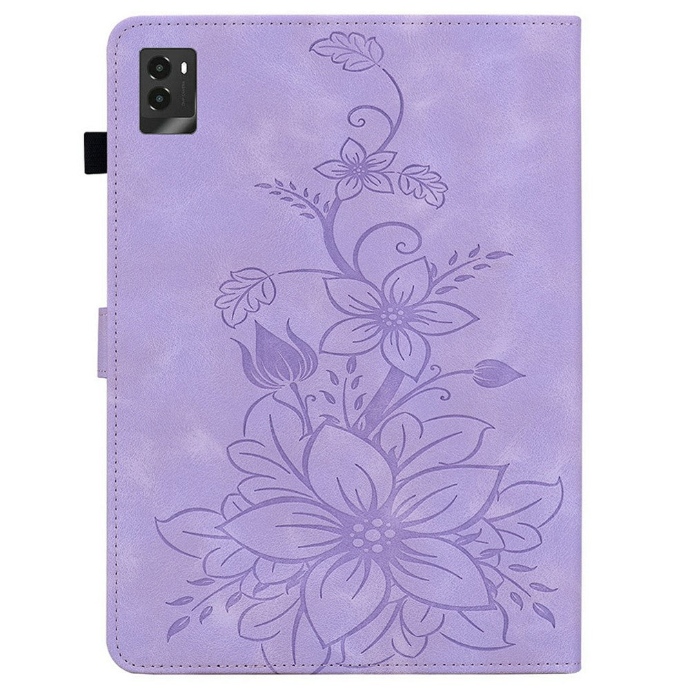 For Lenovo Legion Y700 (2025) Case Lily Flower Imprint Card Slots Leather Tablet Cover - Purple